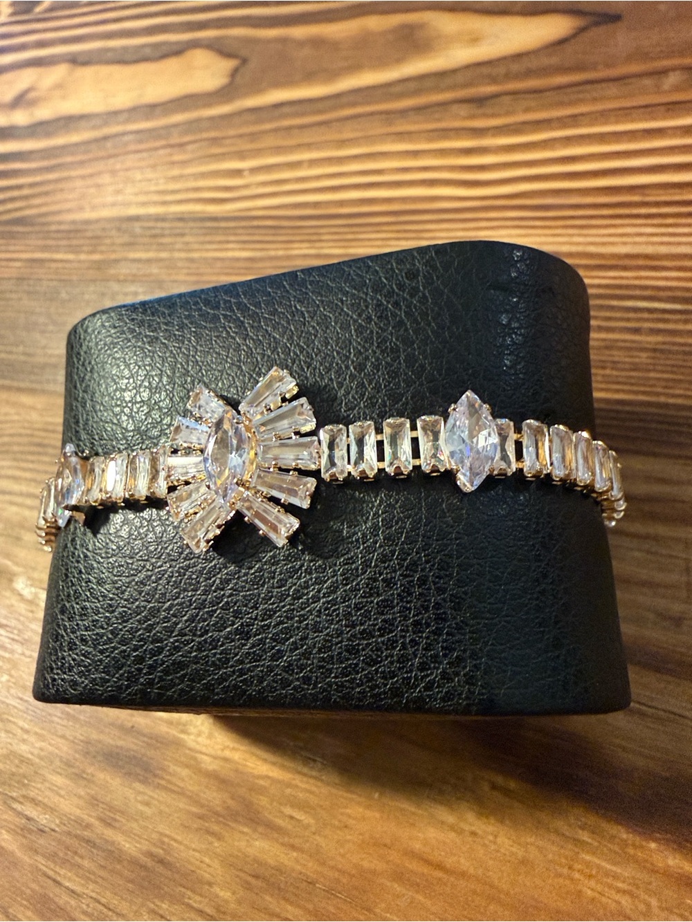 Gold Plated Crystal Clear Bracelet - Statement Tennis Bracelet - Picture 3 of 14